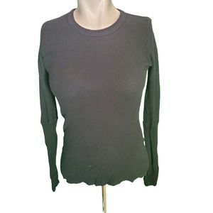 Enza Costa Black Organic Cotton Waffle Knit Henley with Thumb Holes sz XS